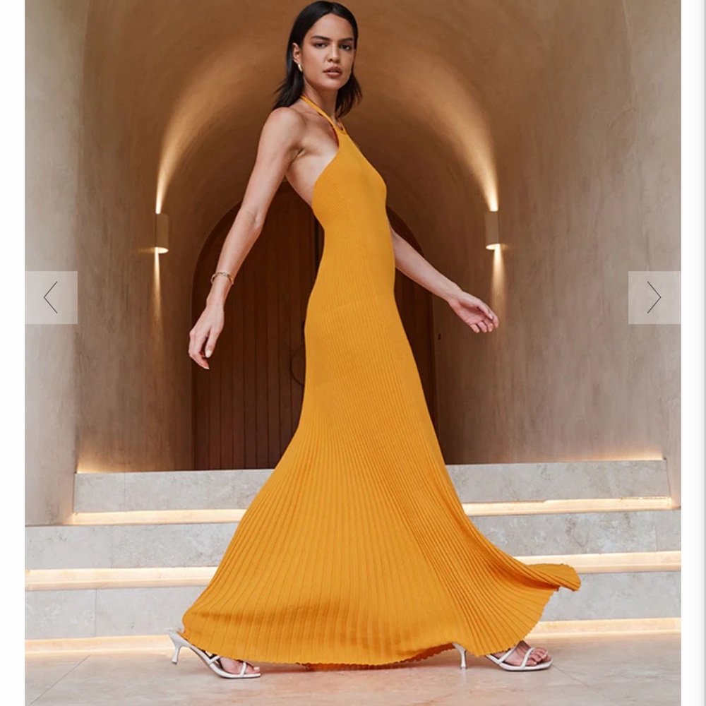 Dissh Ola marigold halter knit midi dress
